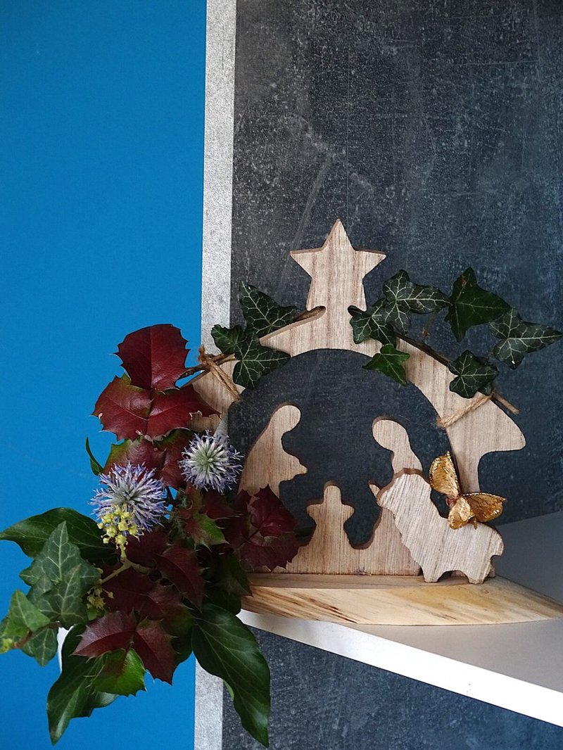 Nativity scene with fresh greenery
